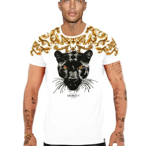 George V White Gold Designer Men’s Rhinestone Tee Shirt sold by Unleashed Streetwear