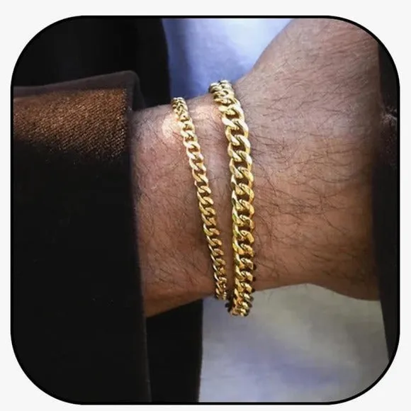 Men’s 2 Piece Gold Tone Chain Bracelet Set Jewelry sold by Unleashed Streetwear
