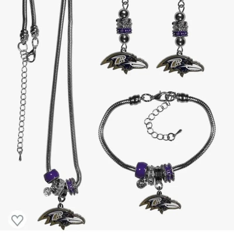 Womens Baltimore Ravens NFL Sports 3 Piece Jewelry Gift Set Necklace Earrings Bracelet sold by Unleashed Streetwear