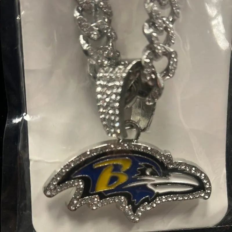 Baltimore Ravens Silver Chain Rhinestone Sports Necklace made by Unleashed Streetwear