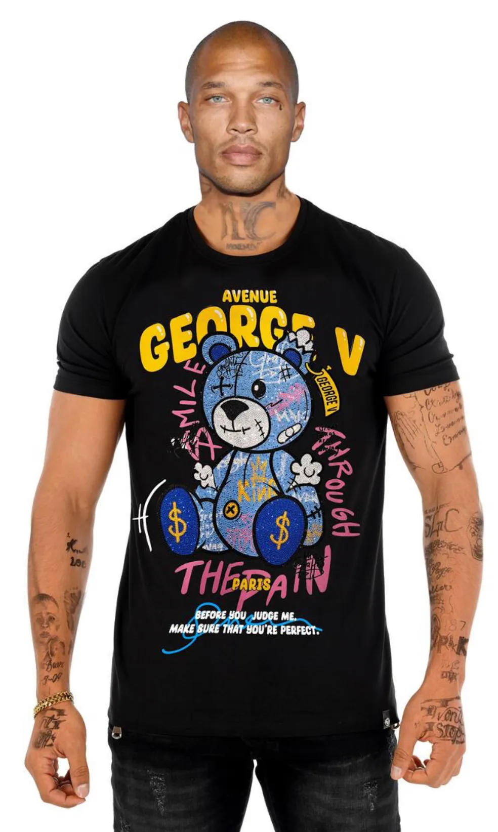 George V Bear Designer Men’s Rhinestone Tee Shirt sold by Unleashed Streetwear