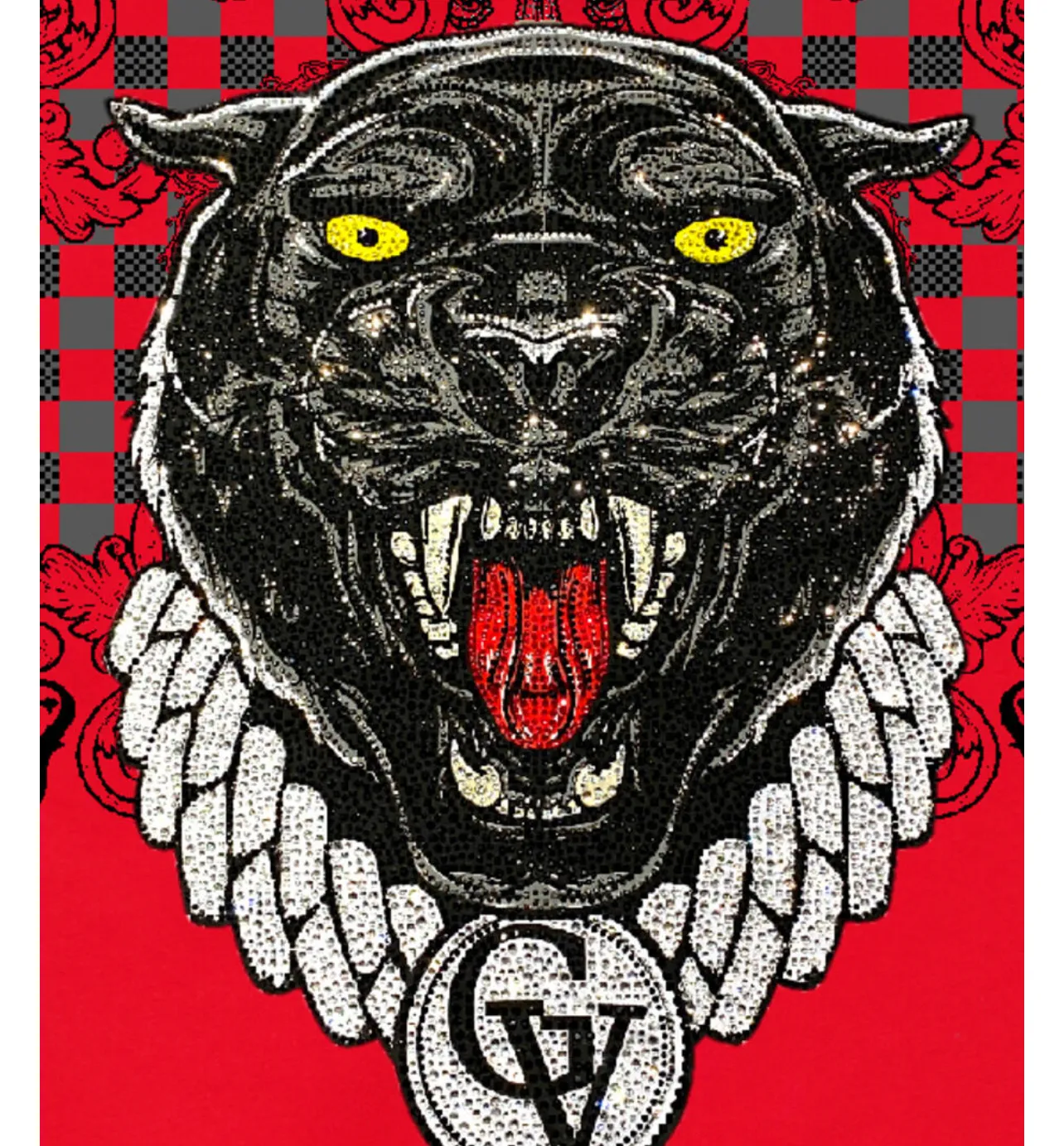 George V Black Panther Red Designer Men’s Rhinestone Tee Shirt sold by Unleashed Streetwear product image thumbnail 2