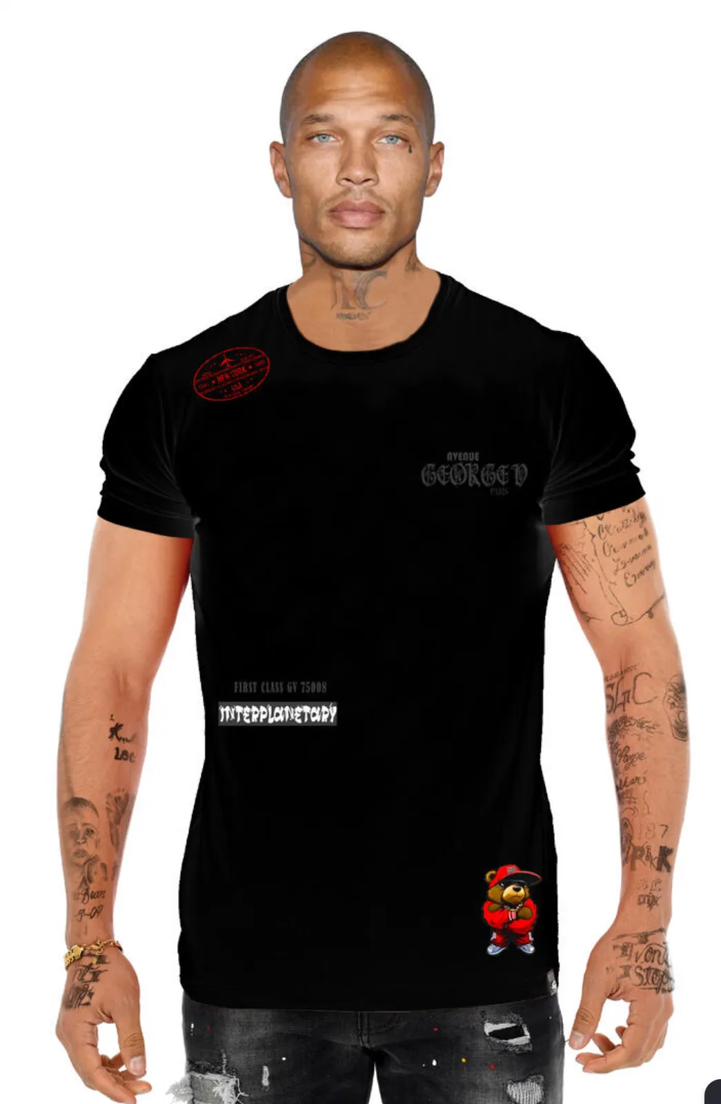George V Black Caution Bear Designer Men’s Tee Shirt sold by Unleashed Streetwear product image thumbnail 2