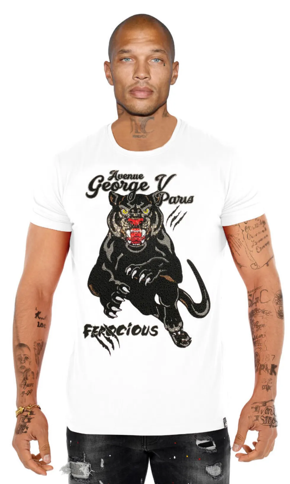 George V Black Panther Designer Men’s Rhinestone Tee Shirt sold by Unleashed Streetwear