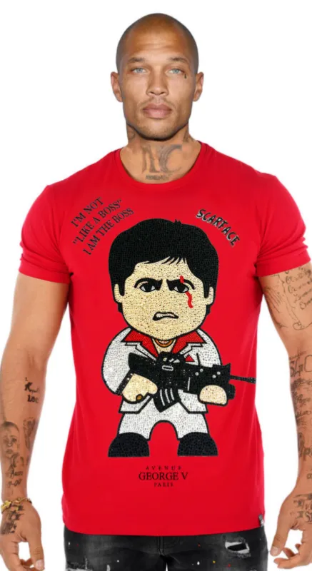 George V Scarface Tony Montana Designer Men’s Rhinestone Tee Shirt sold by Unleashed Streetwear