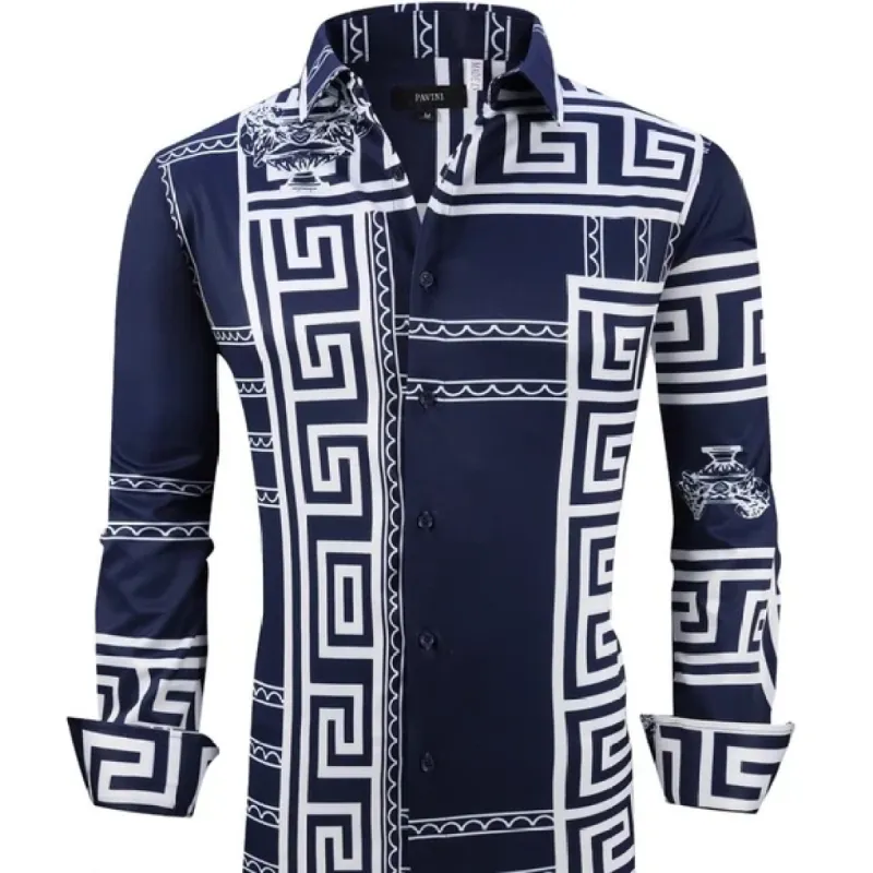 Italian Designer Men's Navy Blue White Dress Shirt sold by Unleashed Streetwear