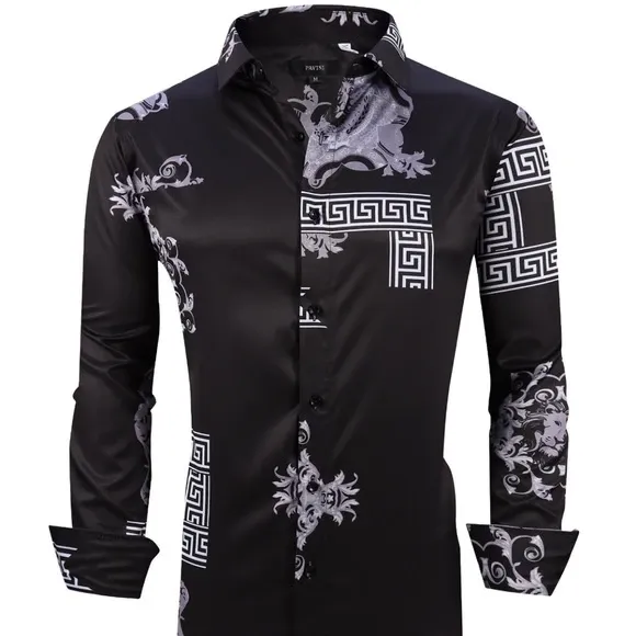 Italian Designer Black Shiny Men’s Dress Shirt sold by Unleashed Streetwear