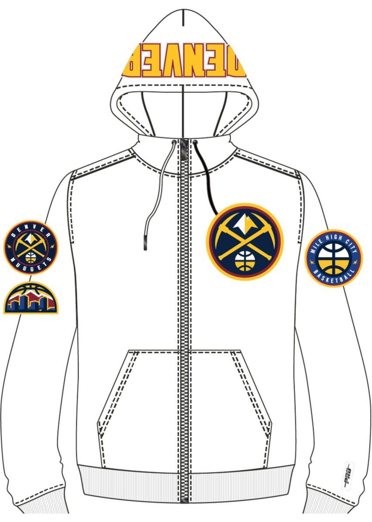 Pro Standard Mens Denver Nuggets White Zip Up Hoodie sold by Unleashed Streetwear