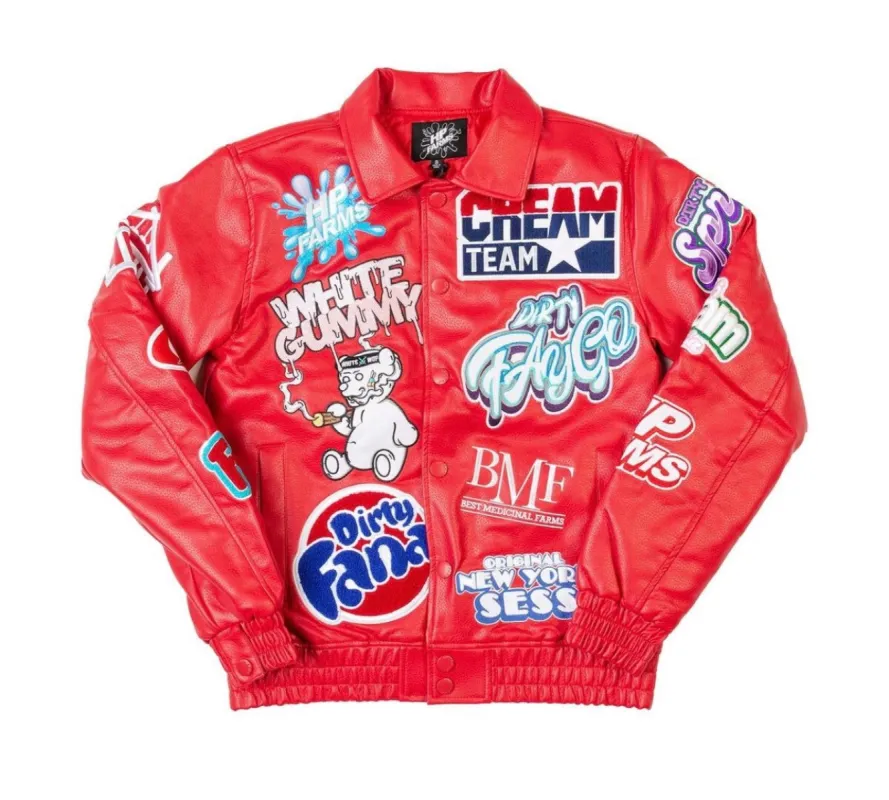 Red Men’s Designer HP Farms Bomber Jacket sold by Unleashed Streetwear