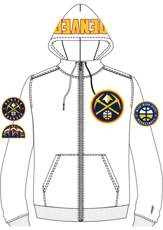Pro Standard Mens Denver Nuggets White Zip Up Hoodie sold by Unleashed Streetwear