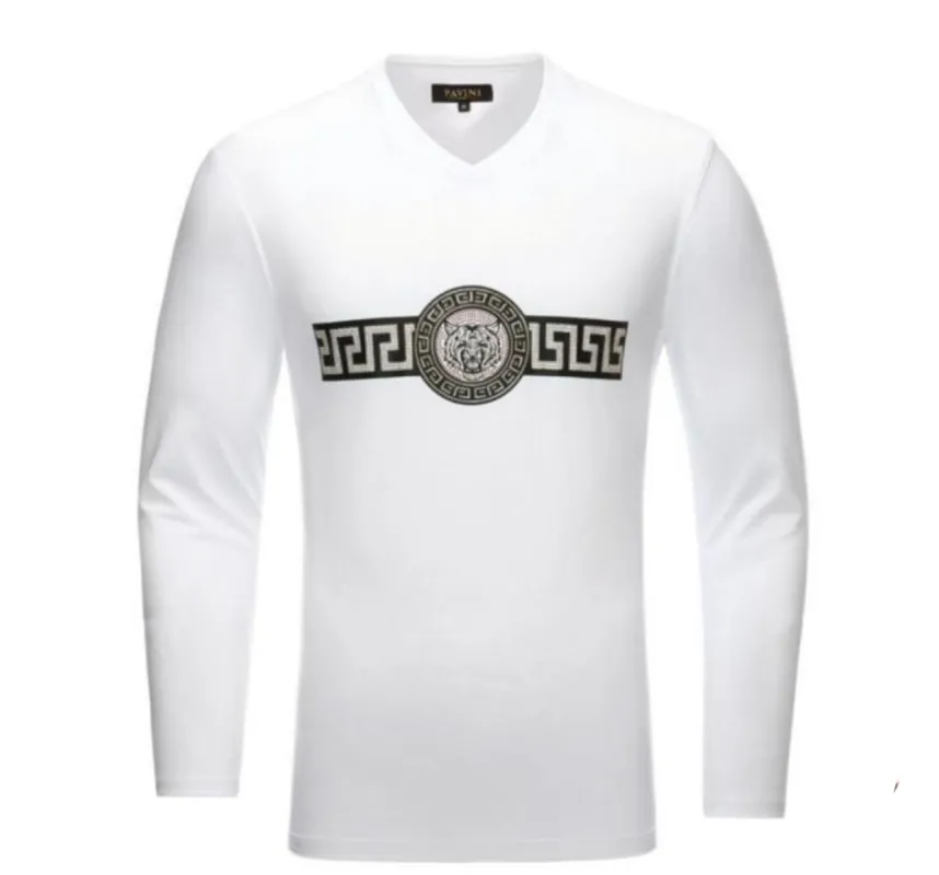 Italian Designer Men’s White Crew Neck Chain Print Long Sleeve Shirt made by Unleashed Streetwear