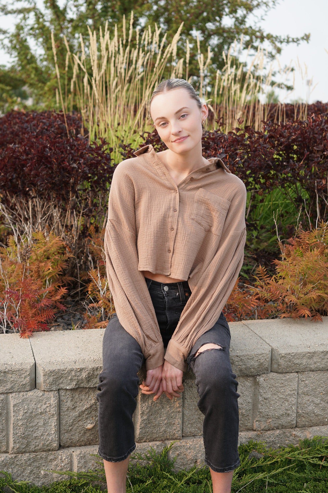 Gauze Shirt-Coffee sold by Uforia Muse