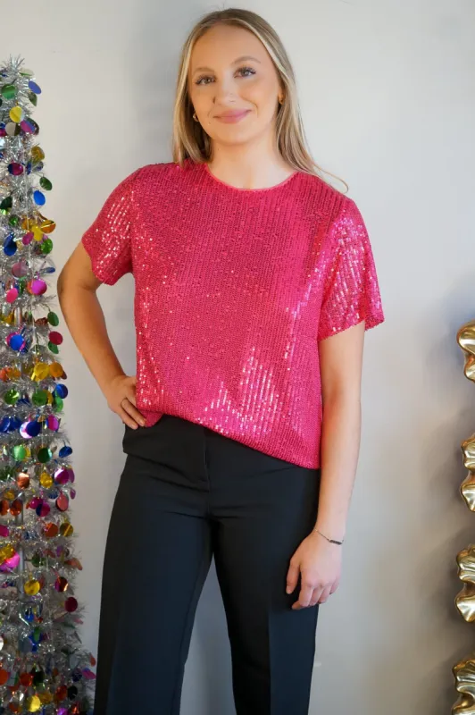 Hot Pink Sequin Top made by Uforia Muse