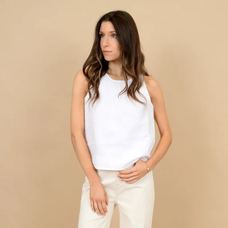 Heine Gauze Tank Top-WHT- Rd Style sold by Uforia Muse
