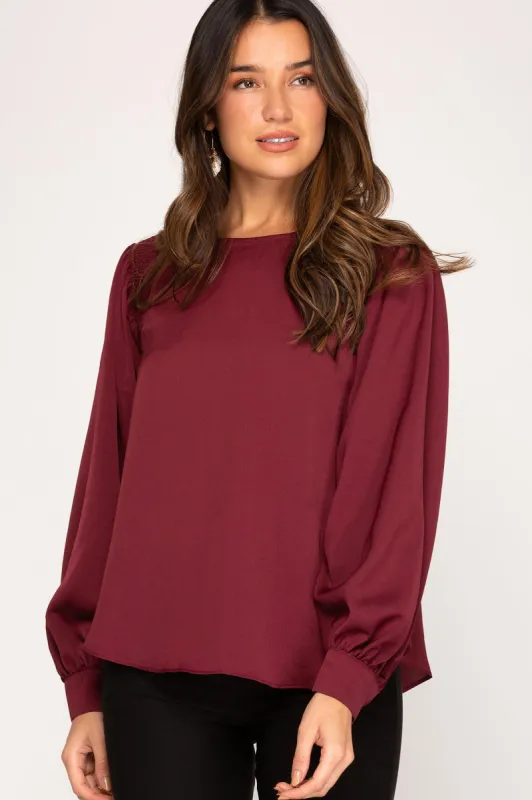 Jewel Satin Blouse- Wine sold by Uforia Muse