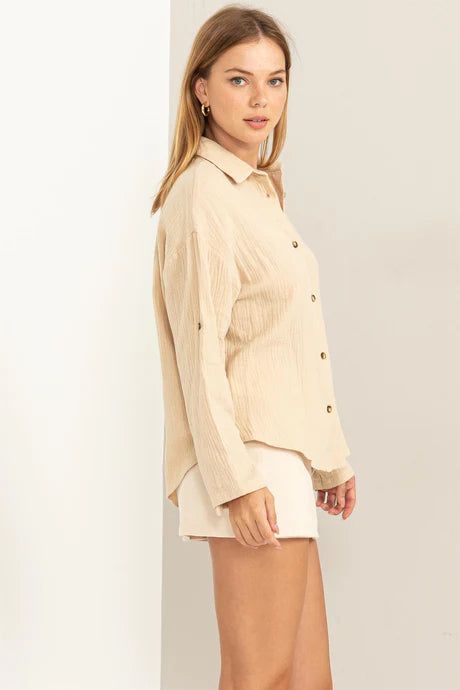 Come Closer Cotton Shirt-Beige sold by Uforia Muse product image thumbnail 2