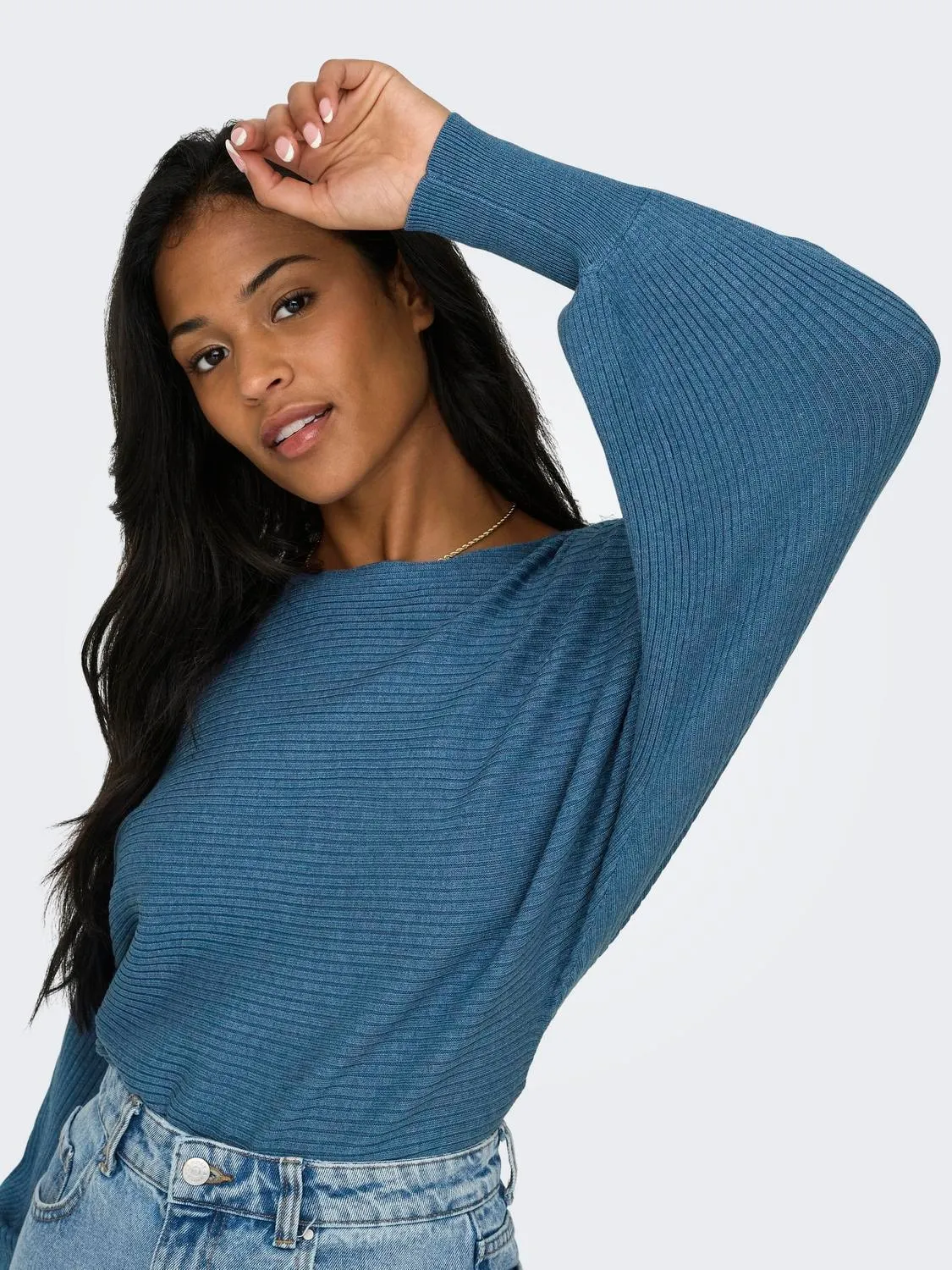 Adaline Ribbed Sweater- Blue- Only sold by Uforia Muse