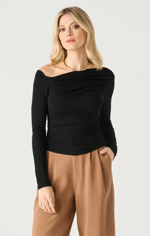 Assymetric Drape Top- Black Tape- Dex sold by Uforia Muse