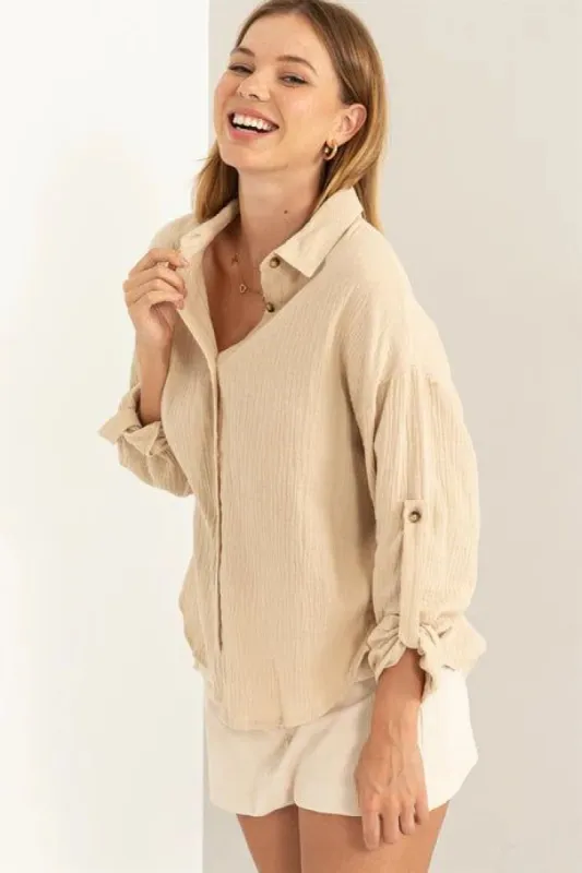 Come Closer Cotton Shirt-Beige sold by Uforia Muse