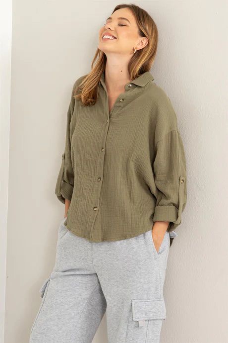 Come Closer Cotton Shirt-Light Olive sold by Uforia Muse product image thumbnail 2