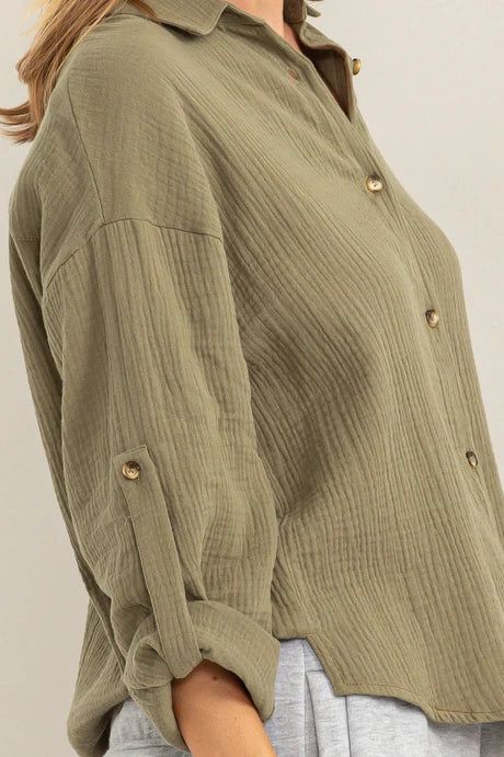 Come Closer Cotton Shirt-Light Olive sold by Uforia Muse product image thumbnail 3