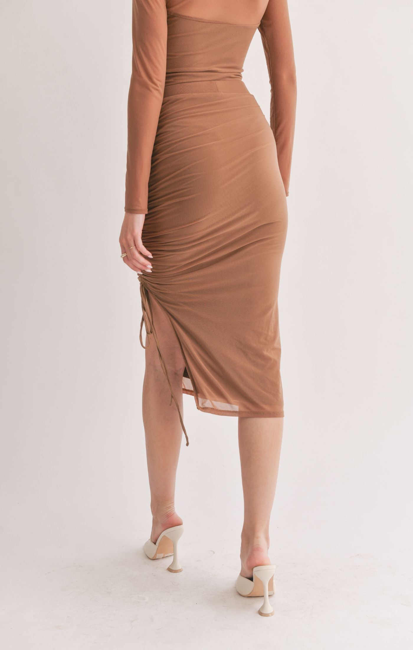 Mesmerize Ruched Midi Skirt- Sage The Label sold by Uforia Muse product image thumbnail 5