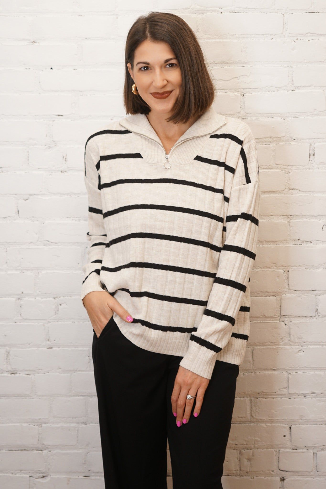 Tessa Stripe Half Zip Knit sold by Uforia Muse product image thumbnail 2