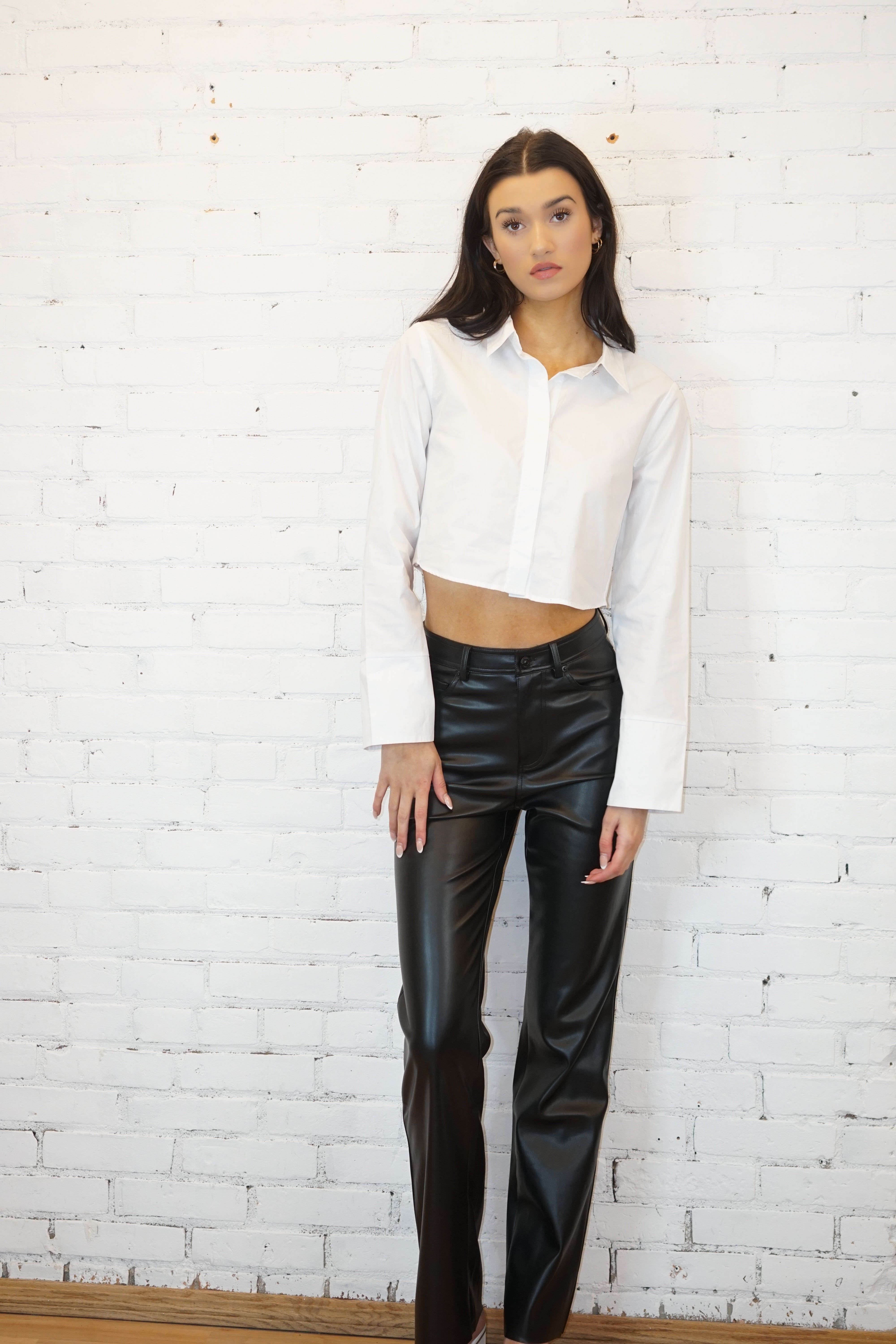Cropped Button Up Shirt - White - ONLY sold by Uforia Muse product image thumbnail 2