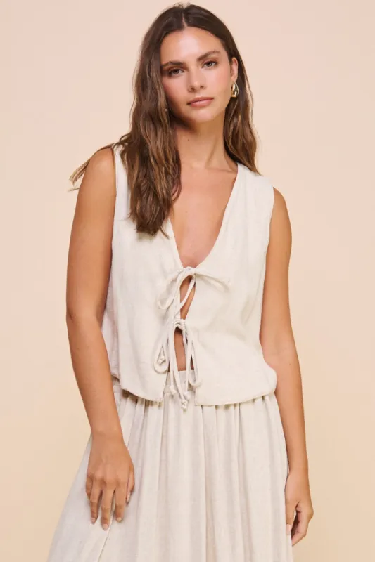 Tobi Tie Top -Oatmeal sold by Uforia Muse