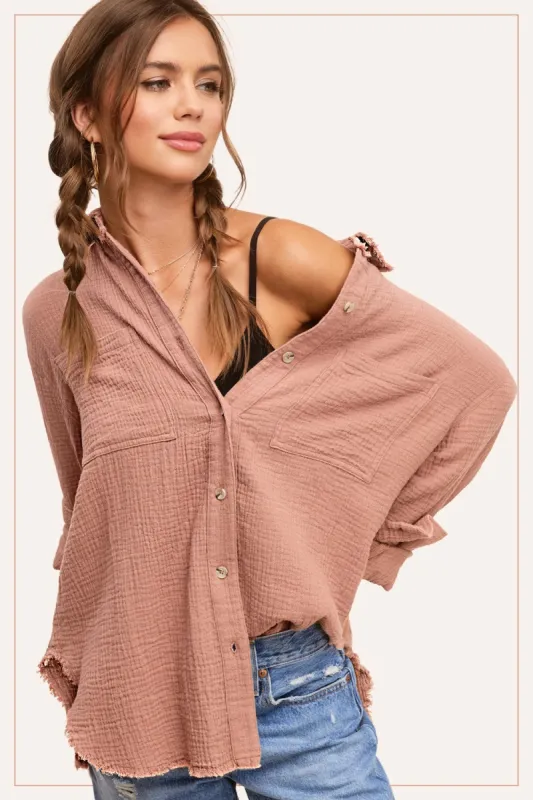 Salmon Gauze Shirt sold by Uforia Muse