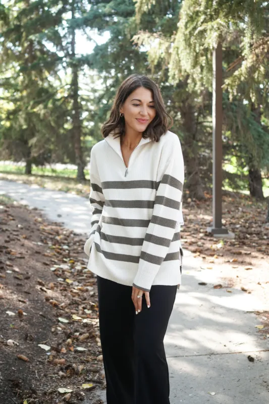 Stripe Half Zip Sweater- Dex sold by Uforia Muse