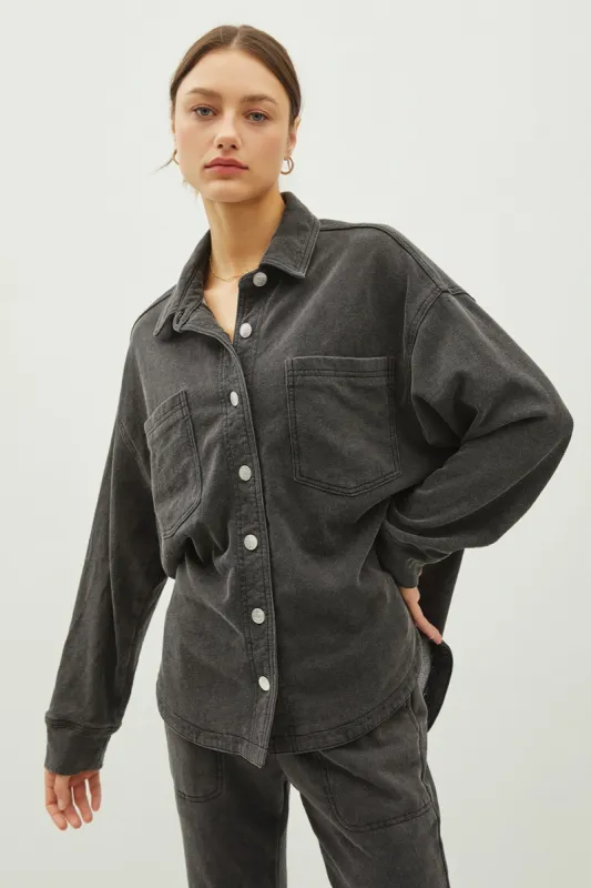 Knit Denim Shacket- Blk sold by Uforia Muse