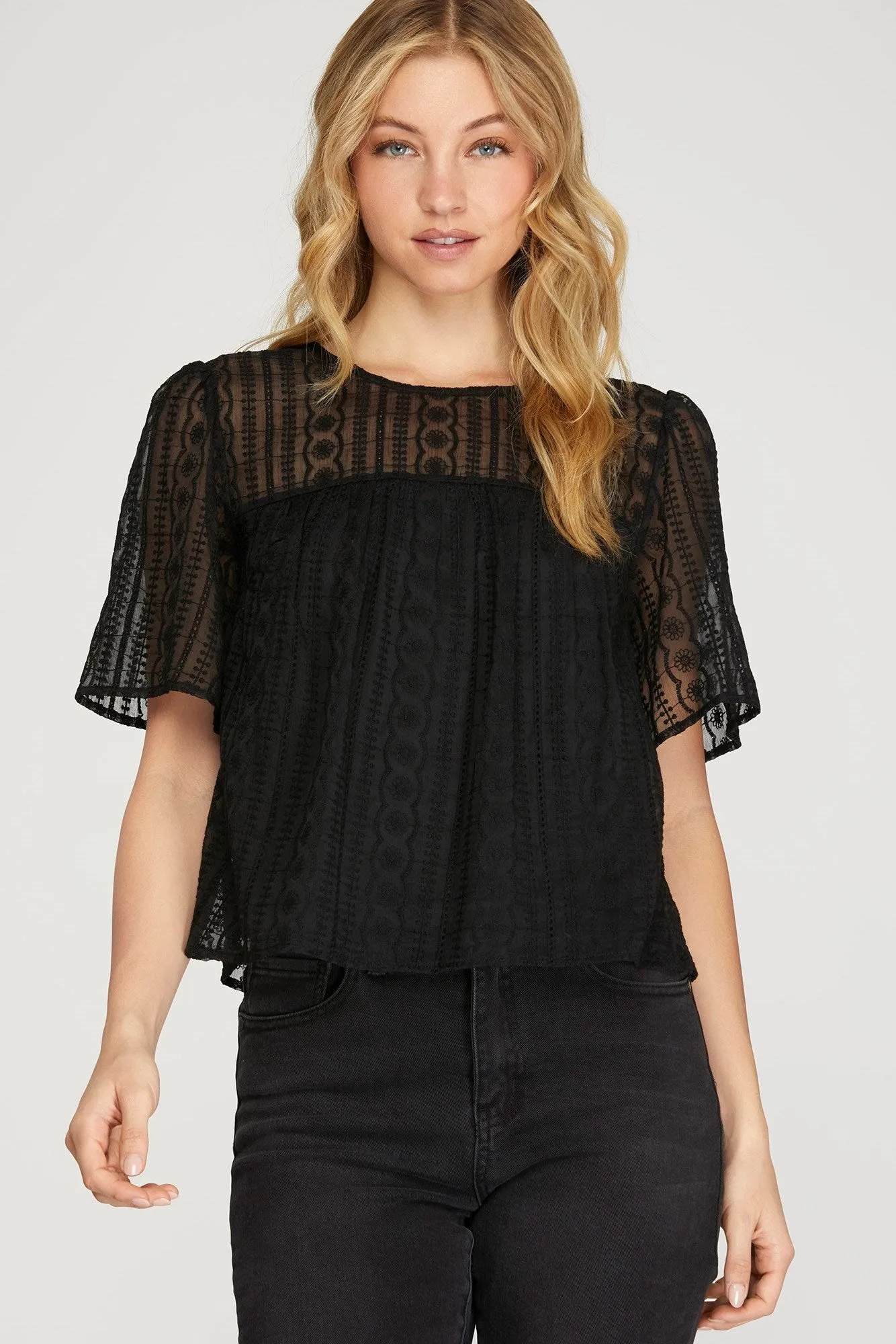 Lace Flutter Slv Top - She & Sky sold by Uforia Muse