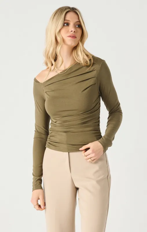 Asymmetric Drape Top - Black Tape sold by Uforia Muse