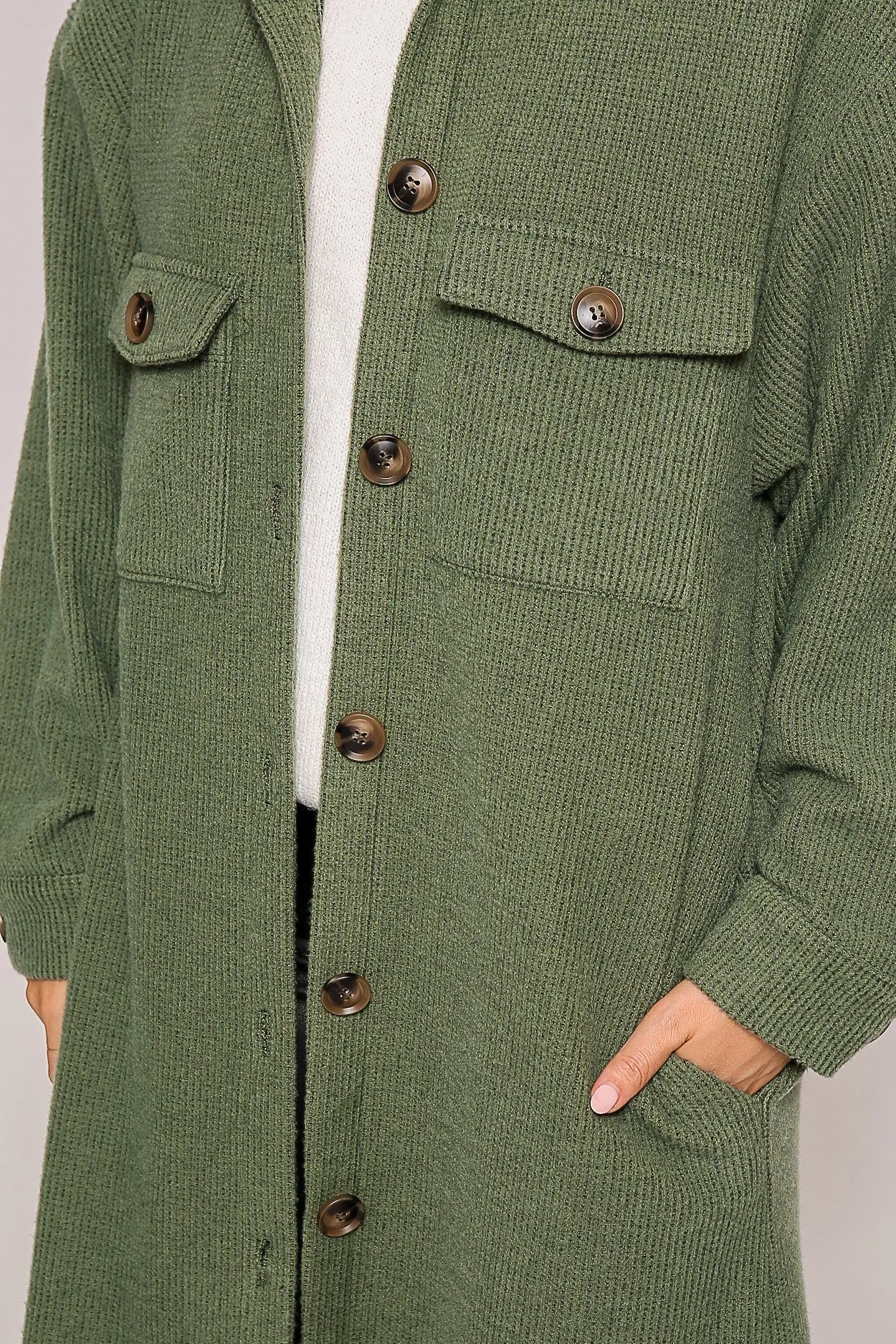 Long Knit Shacket-Olive sold by Uforia Muse product image thumbnail 2