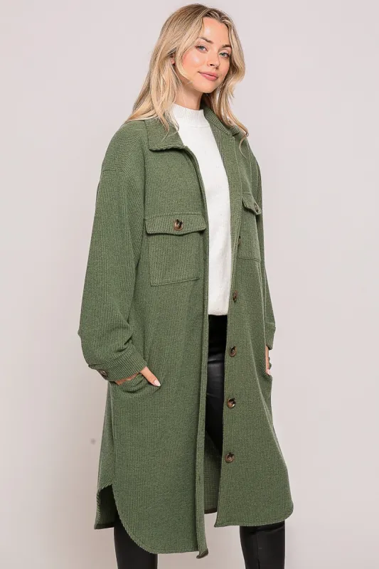Long Knit Shacket-Olive sold by Uforia Muse
