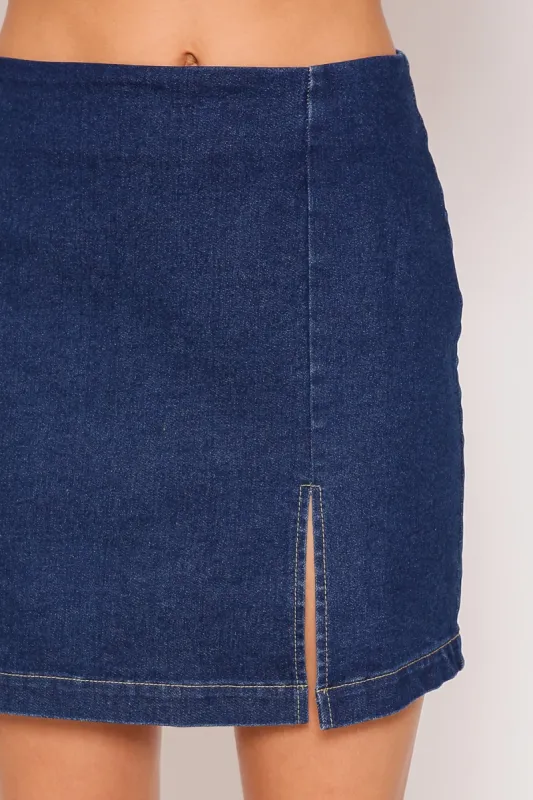 Rodeo Nights Denim Skirt - Dark Denim sold by Uforia Muse