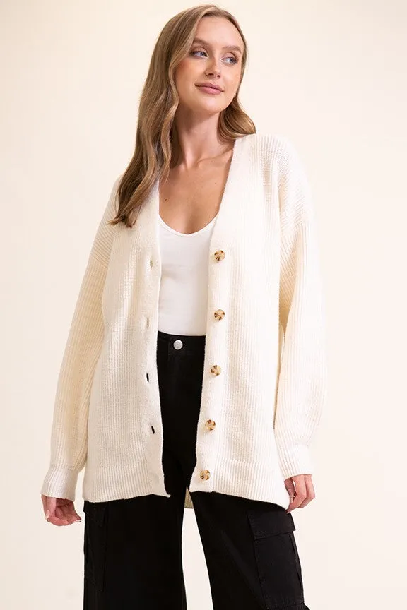 Button Down Cardigan - OFF WHITE sold by Uforia Muse