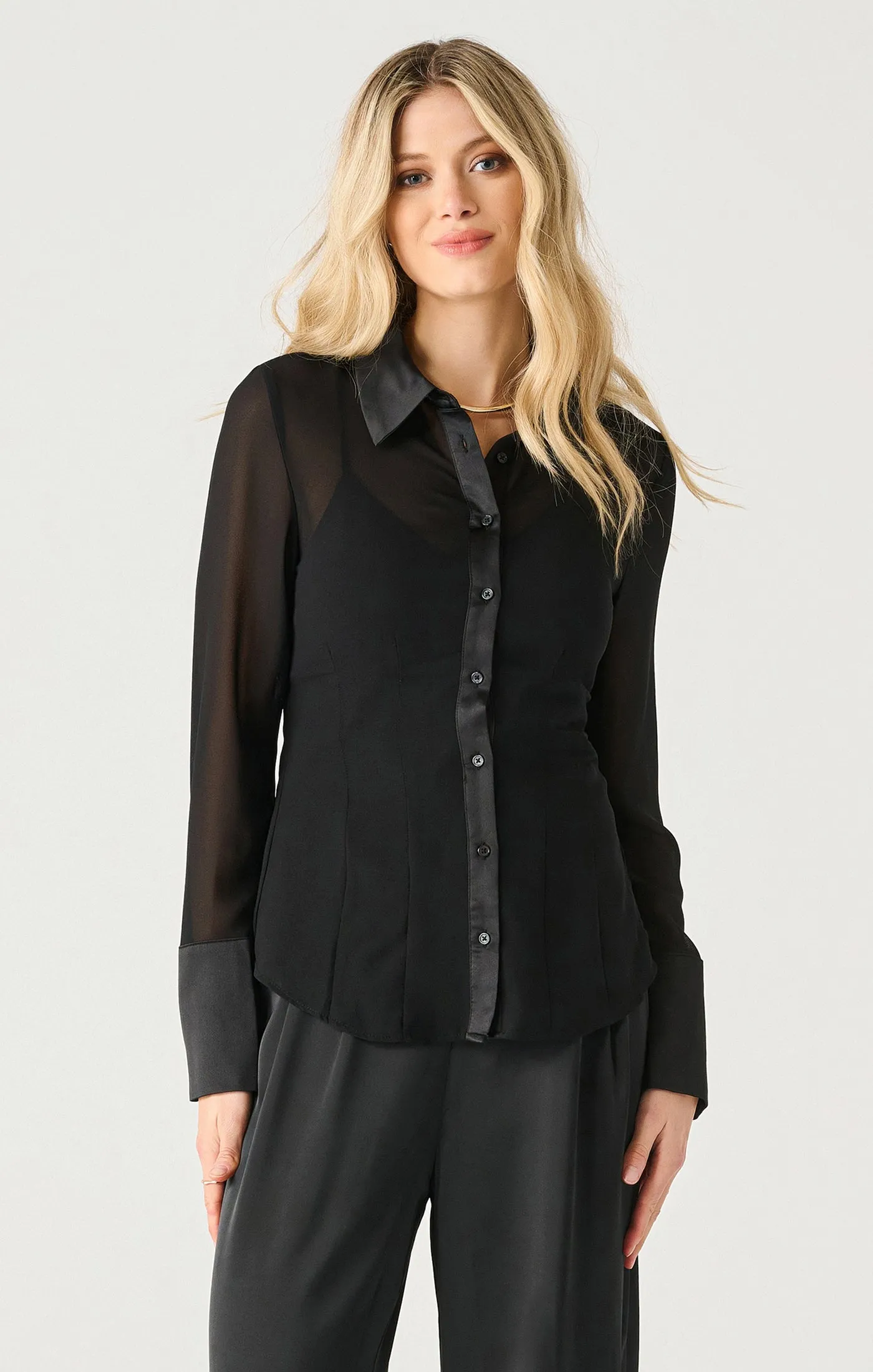 Satin Trim Shirt-Black Tape sold by Uforia Muse product image thumbnail 4