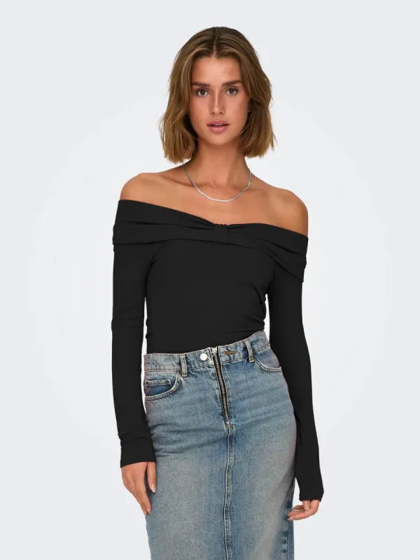 Fayola Off Shoulder L/S Top-BLK-Only sold by Uforia Muse