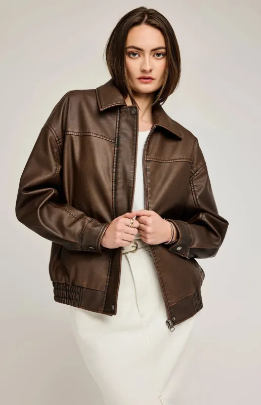 Danica Vegan Leather Bomber- Gentle Fawn sold by Uforia Muse