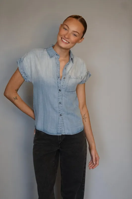 Tasha S/S Denim Shirt- Black Tape sold by Uforia Muse