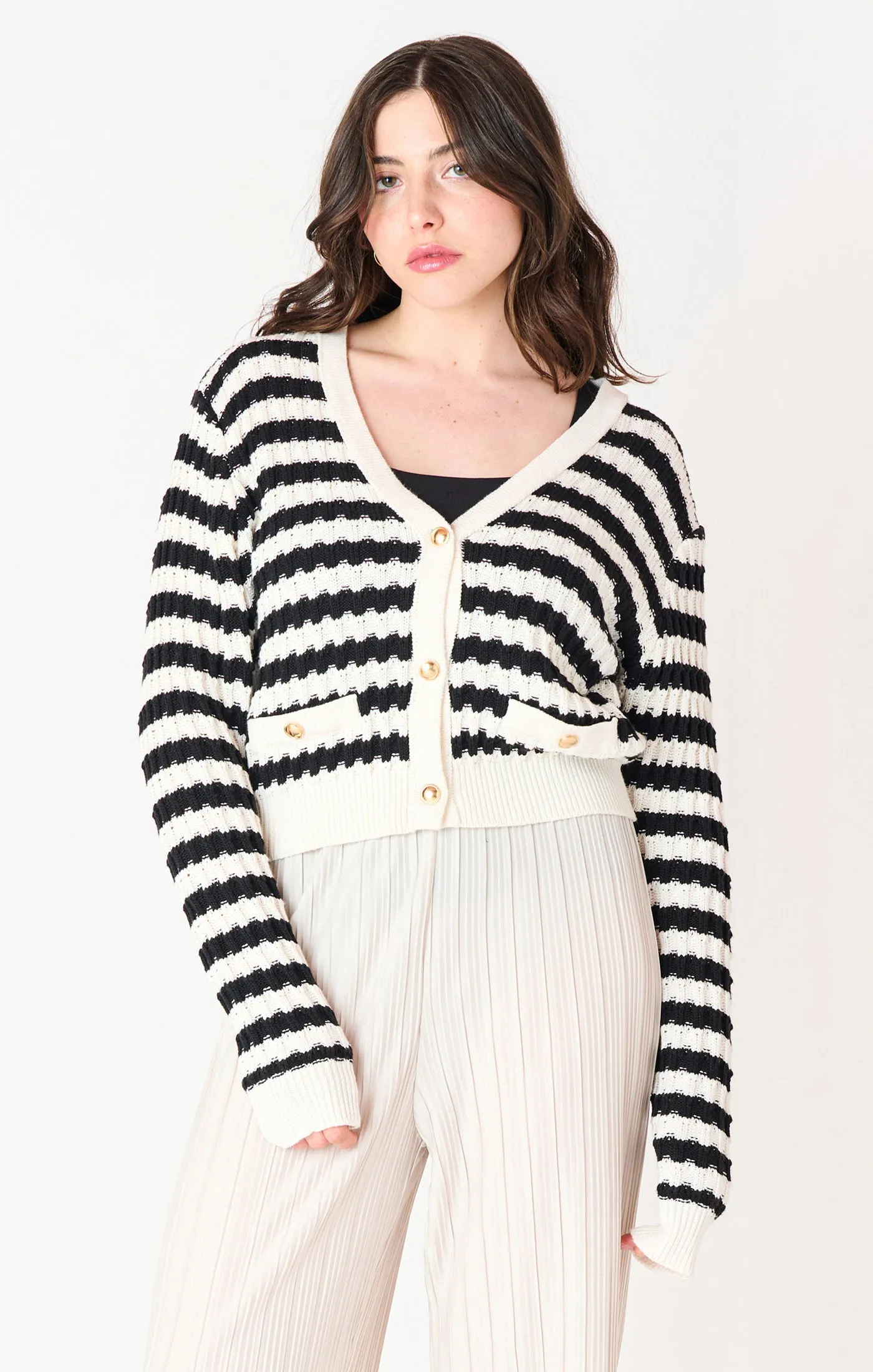 Gizelle Striped Cardi- Black Tape sold by Uforia Muse