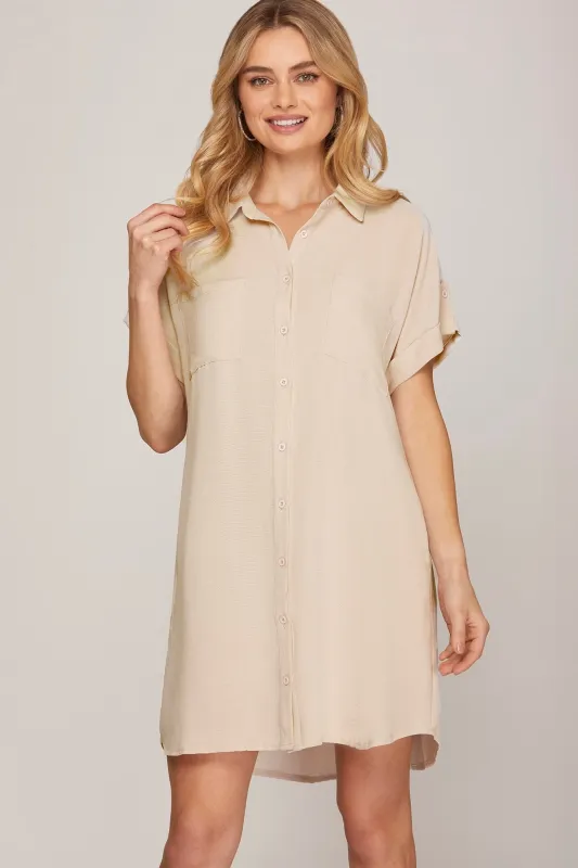 Eloise Shirt Dress- Stone- She & Sky sold by Uforia Muse