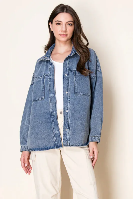 Dominion Denim Shacket sold by Uforia Muse
