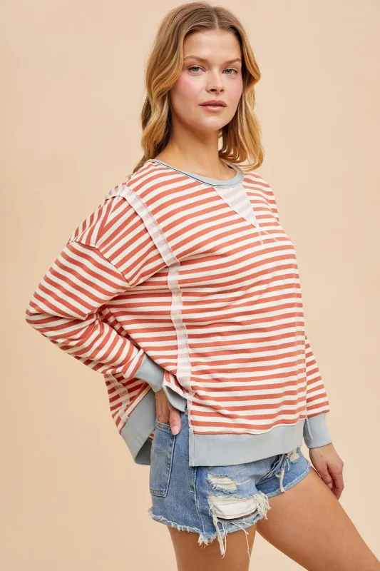 Striped Henley Sweatshirt sold by Uforia Muse