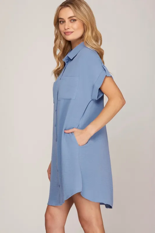 Eloise Shirt Dress -Periwinkle - She & Sky sold by Uforia Muse