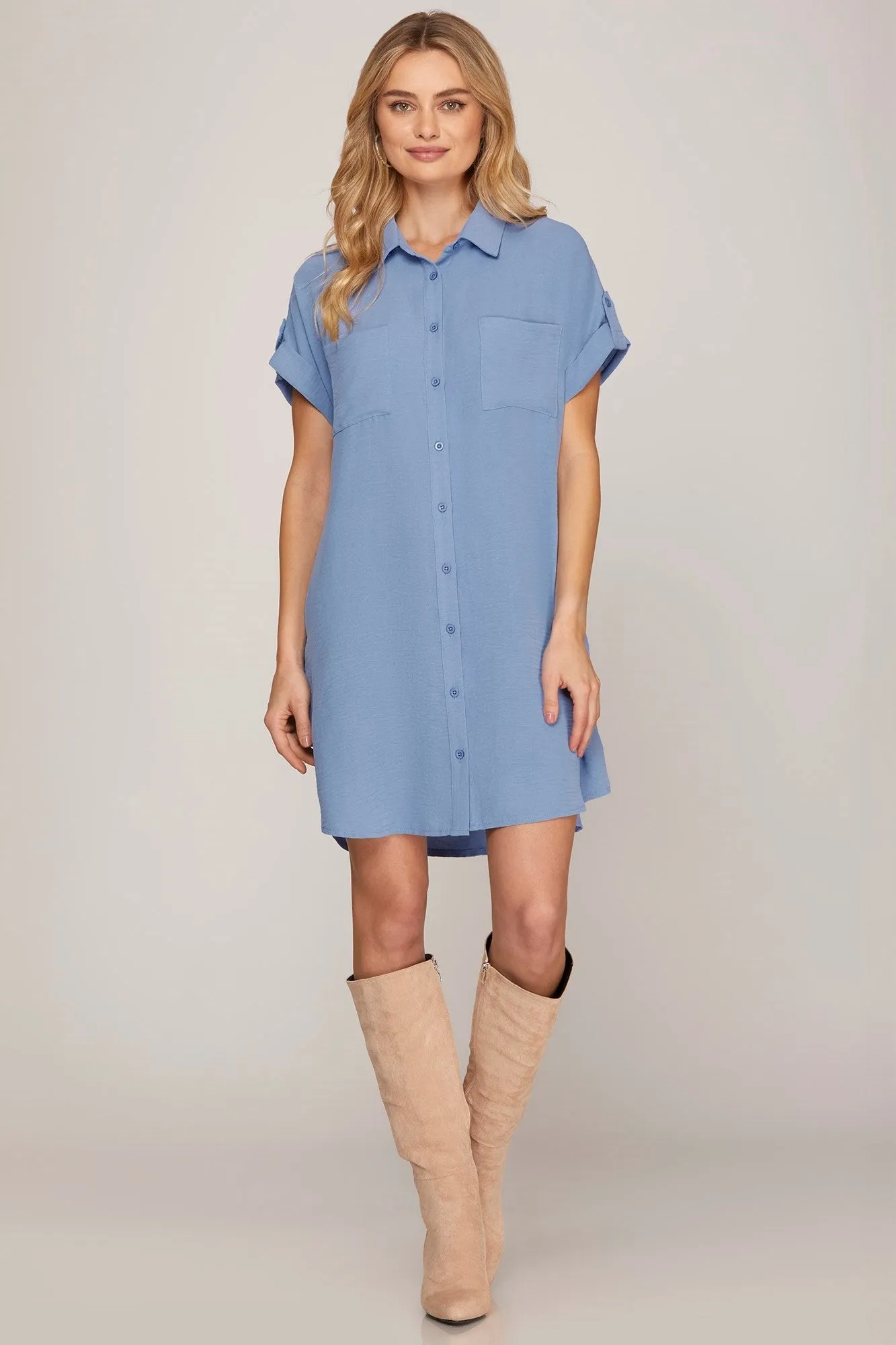 Eloise Shirt Dress -Periwinkle - She & Sky sold by Uforia Muse product image thumbnail 2