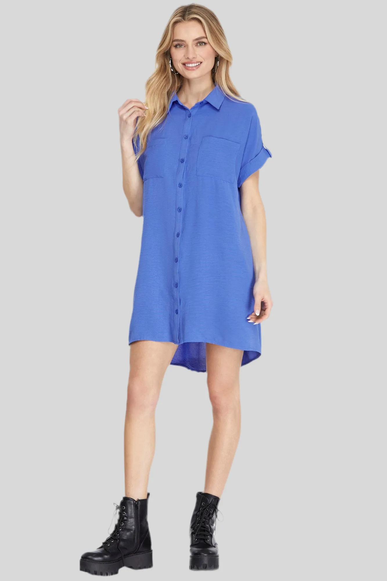 Eloise Shirt Dress - Cobalt - She & Sky sold by Uforia Muse