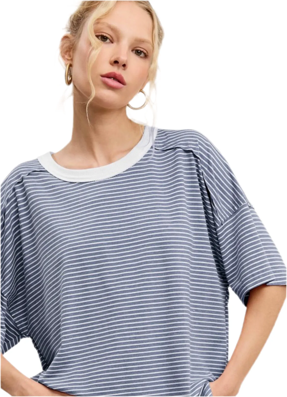 Maze Striped Tee- Denim sold by Uforia Muse